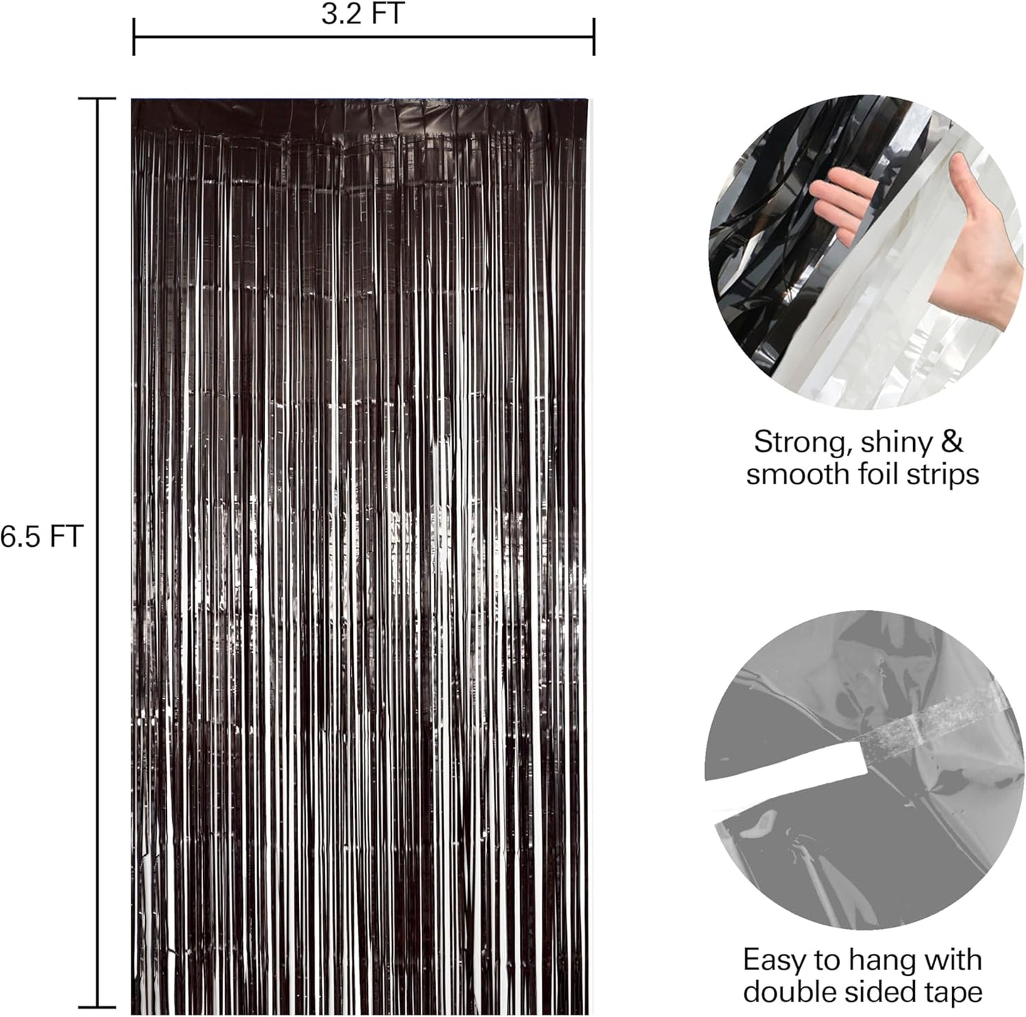 2 Pack Black & White Streamers Party Backdrop, 39"W x 78"L Modern Foil Fringe Curtains, Black & White, Holiday Theme