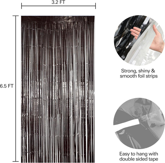 2 Pack Black & White Streamers Party Backdrop, 39"W x 78"L Modern Foil Fringe Curtains, Black & White, Holiday Theme