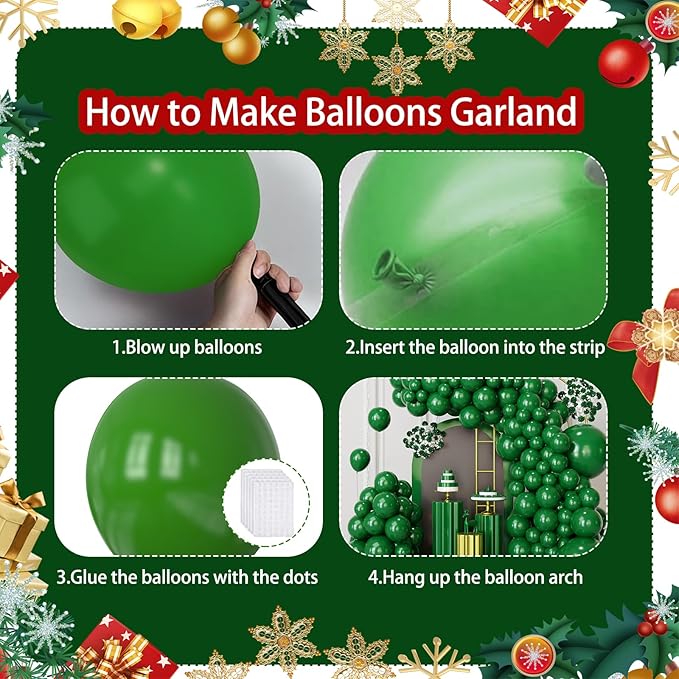 Dark Green Balloons Garland Arch Kit,130pcs Green Latex Balloons,Different Sizes Dark Green Balloons Garland for Christmas,Festival,Picnic,Anniversary,Birthday,Green Theme Decoration