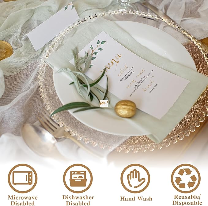 Hoolerry 6 Pack Clear Charger Plates Bulk 13 Inch Plastic Round Beaded Dinner Chargers Acrylic Frosted Grain Decorative Service Plates for Wedding Party Event, Home and Kitchen Tabletop (Clear)