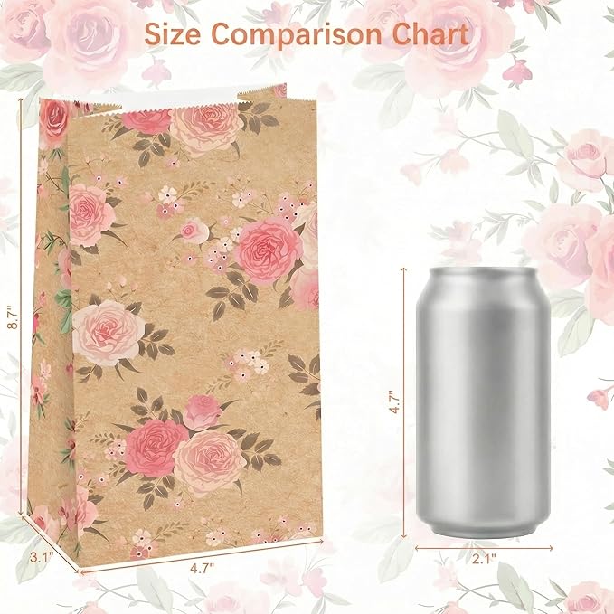 VGOODALL 54 Pack Inch Gift Bags with Stickers, 4.7x3.1x8.7 Inch Floral Party Favor Treat Bags for Wedding Baby Shower Birthday Bulk Gift Packaging Supplies