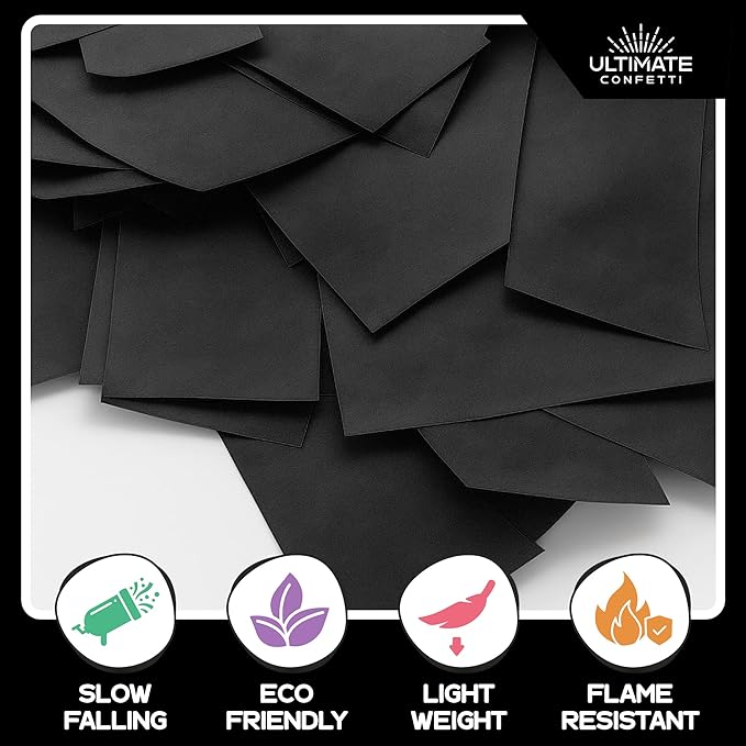 Ultimate Confetti, Rectangular Black Biodegradable Confetti – Fluttering Tissue Paper Confetti for Cannon and Launcher use - Best for Wedding, Birthday, Parties and Live Events - 1 lb, 16 oz