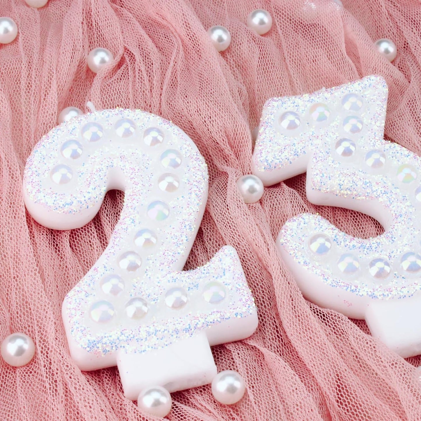 Birthday Candles, Number 2 Birthday Candle for Cake, Birthday Candles Sparklers with Holographic Colored Pearls, 3.35" Large Pearl Candles for Two Sweet Birthday Party Decoration Supplies
