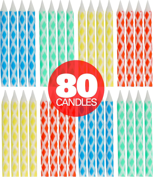 Birthday Candles Multicolored Diamond 80-Count, Birthday Candles for Cake, Cupcake Candles, Party Celebration