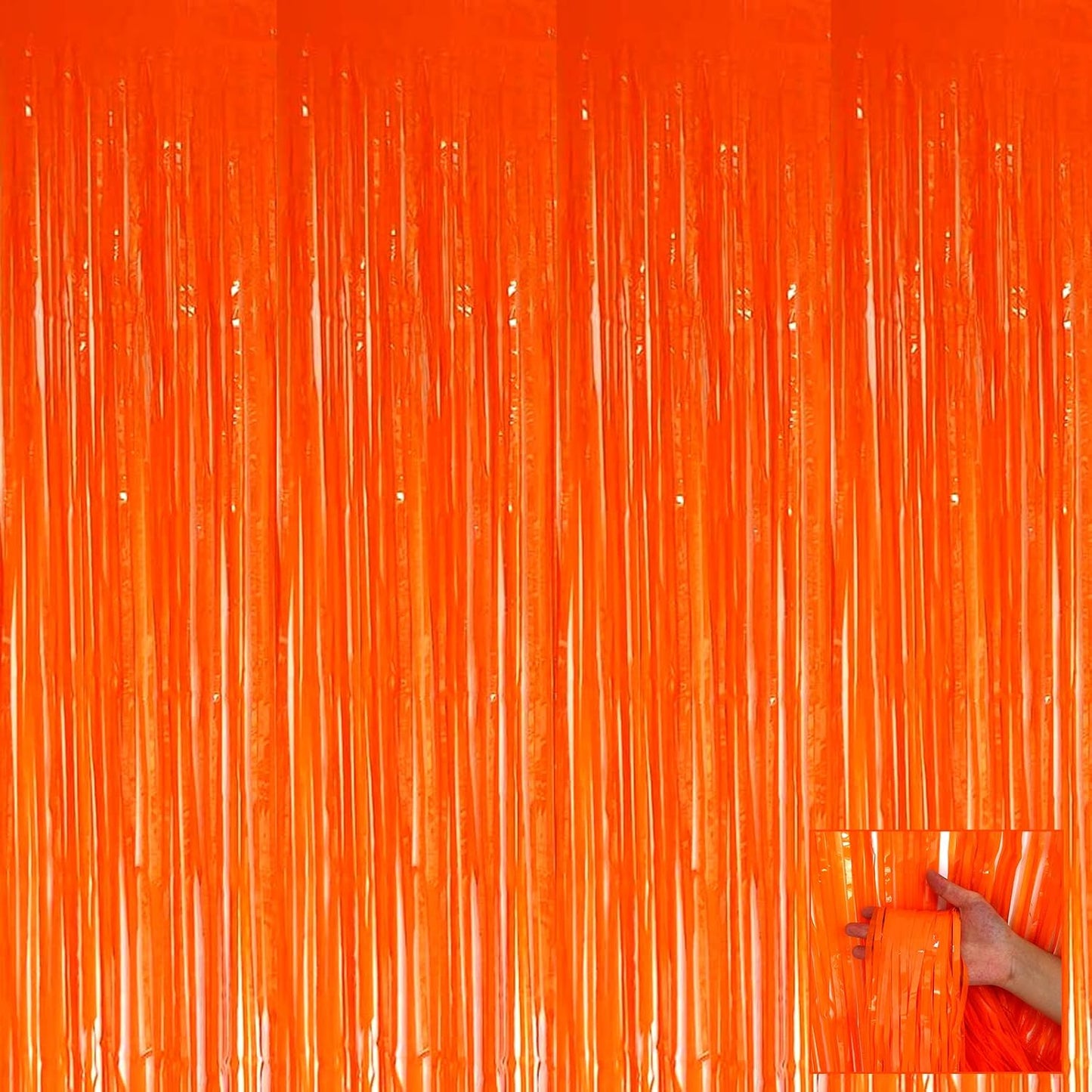 4 Pack Orange Foil Fringe Curtain Backdrop, 3.28Ft x 6.56Ft Metallic Tinsel Foil Fringe Streamers Curtains for Photo Booth, Wedding, Thanksgiving, Birthday, Christmas, Party