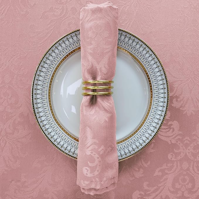 SASTYBALE 4 Pieces Napkin Set, Damask Wrinkle Resistant Soft Polyester Napkins, Fabric Cloth Dinner Napkins for Daily, Wedding, Birthday, Anniversary, Holiday, Parties, Set of 4 (Pink, 20X20 Napkin)