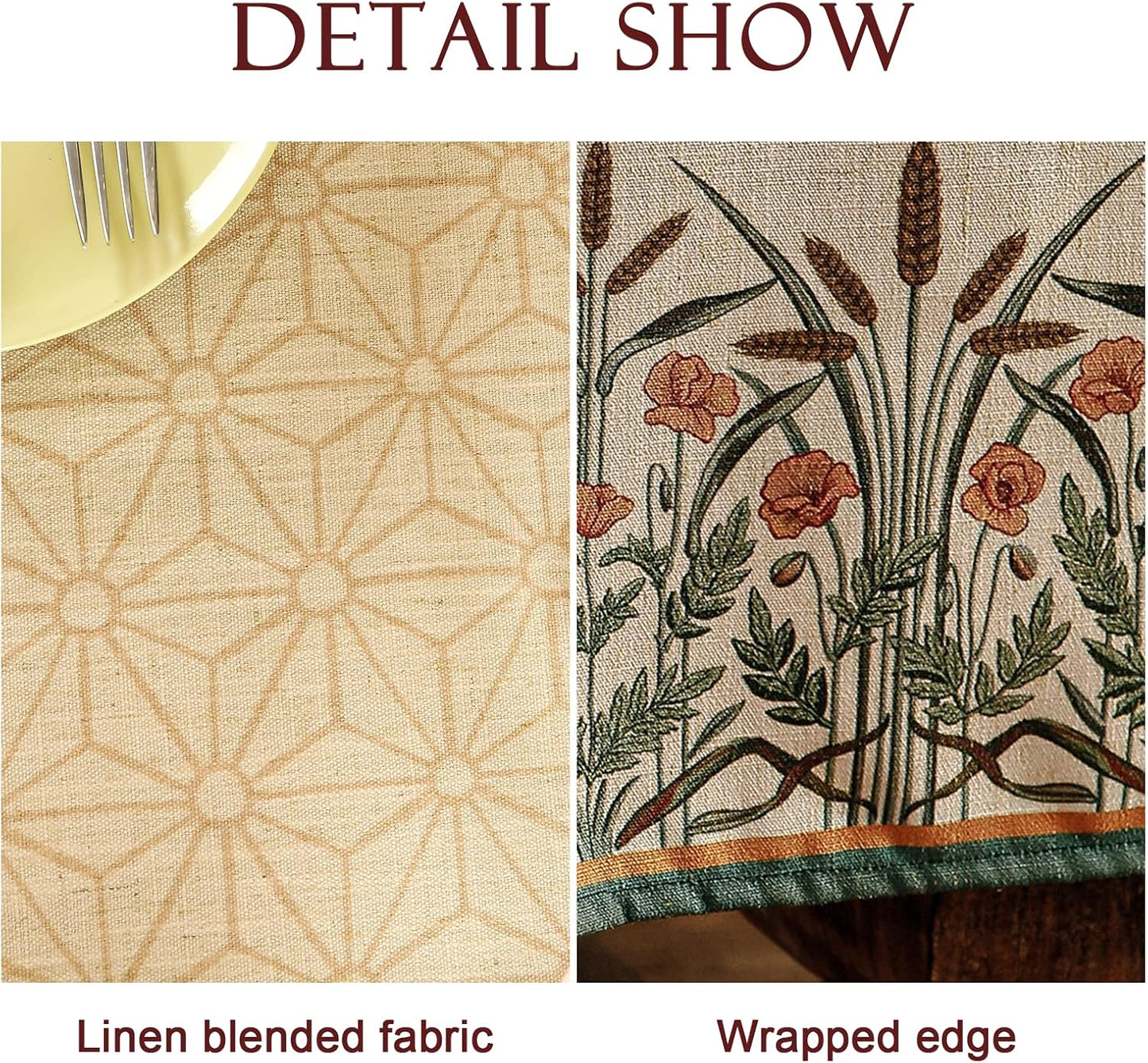 patdrea Designer Linen Rectangle Table Cloth,Vintage Anti-Wrinkle Durable Breathable French Extra Long Tablecloth,Dacorative for Kitchen Dining,Holiday,Christmas,Thanksgiving,67"x118"-Cudillero