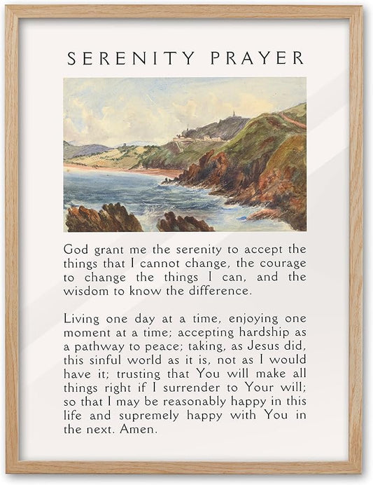 EcoHest OAK Wood Jesus Framed Wall Art, 12x16in Serenity Prayer Bible Verse Christian Wall Art, Modern Bedroom Religious Decor For Living Room Bathroom Christian Merch Gift 1Pack