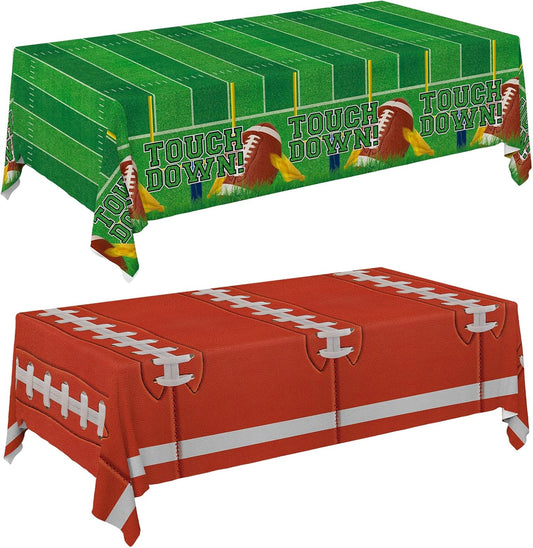 Gatherfun 2-Pack Football Decorations – Touchdown Tablecloth Set, 54x108 Disposable Plastic Covers for Game Party, Birthday Party & Football-Themed Favors