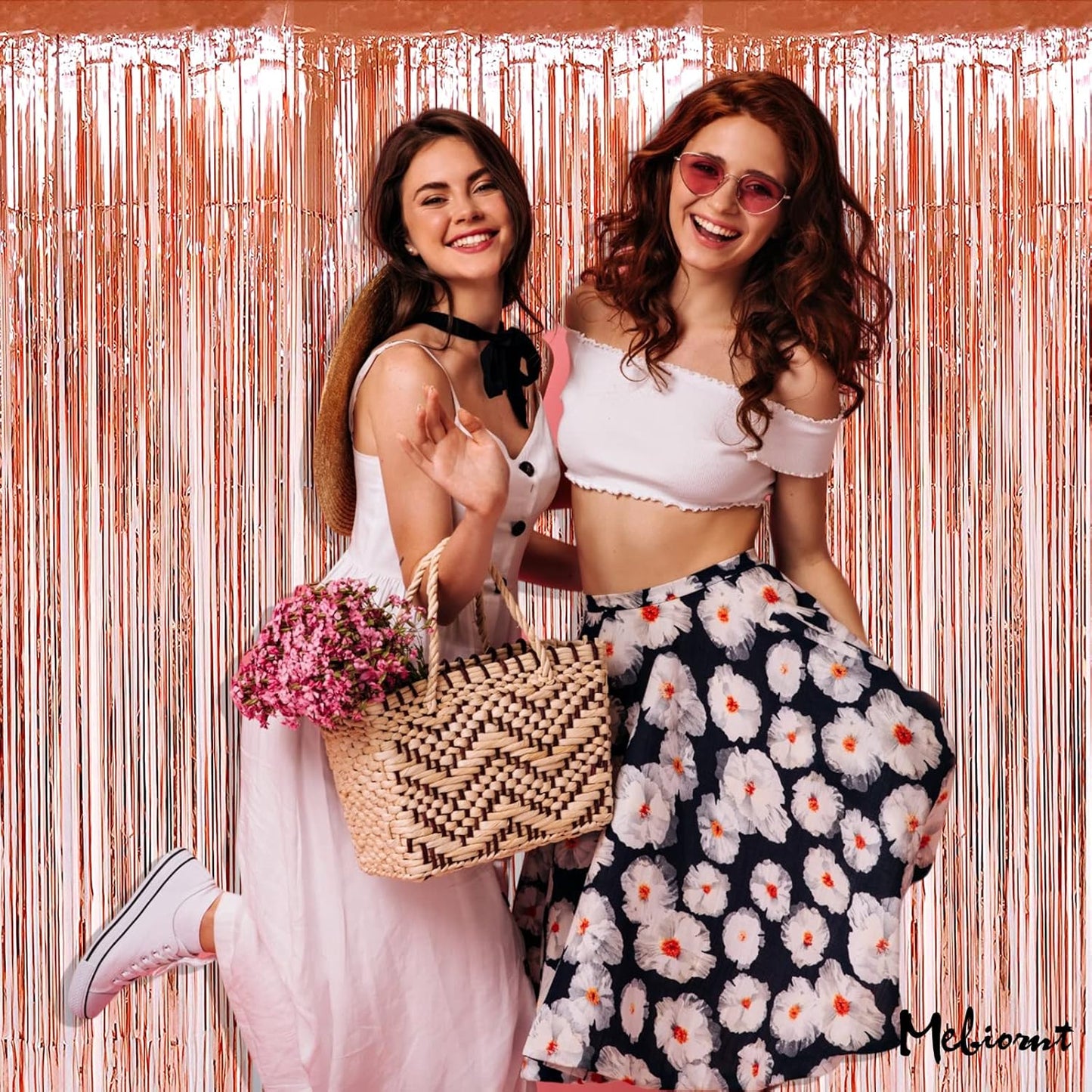 4 Pack Rose Gold Fringe Curtain Backdrop, 3.2Ft x 9.8Ft Metallic Tinsel Foil Fringe Streamers Background for Photo Booth Birthday Wedding Baby Shower Carnival Easter Mother’s Day Party Decorations