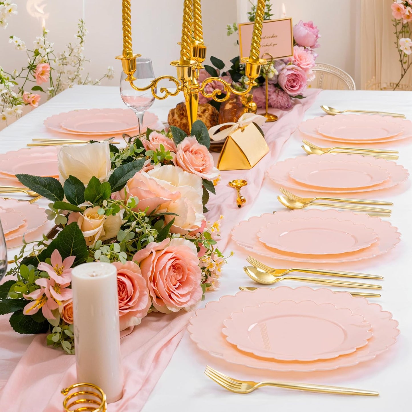 supernal 100pcs Pink Plastic Plates,Heavy Duty Disposable Plates,Party Supplies Include 50 Plastic Dinner & Dessert Plate,Platos Desechables Elegantes,Pink Disposable Plate for Party,Bridal Shower