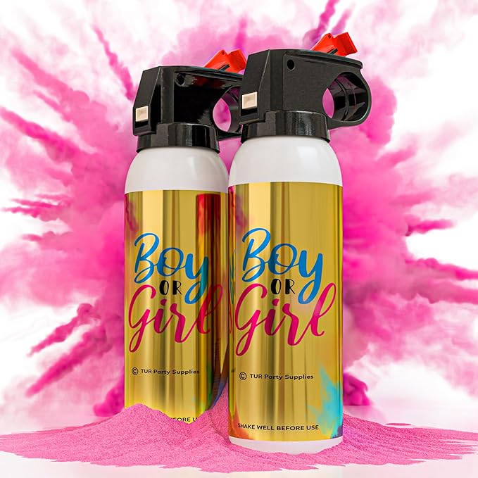 Baby Gender Reveal Powder Spray | 2 Pack Pink 100g | Fireworks Alternative | Biodegradable | Decorations for Photoshoots, Celebrations, Parties | TUR Party Supplies