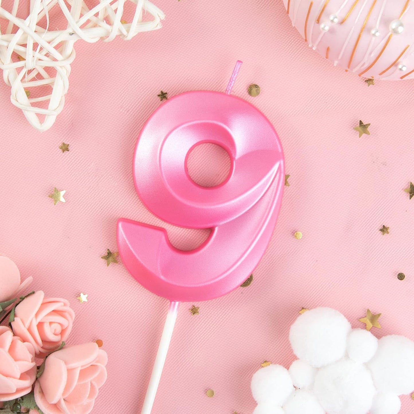PHD Cake 2.76 Inch Diamond Pink 9 Number Birthday Candles for Party Celebration
