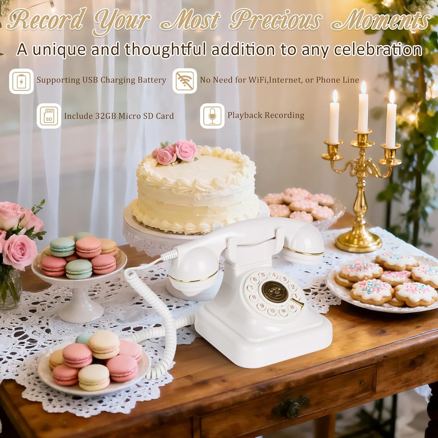 Audio Guest Book Wedding Phone, Retro Audio Phone Guestbook with Clear Voice Recording for Wedding Reception, Bridal Shower, Birthday, Baby Shower, Anniversary, Engagement