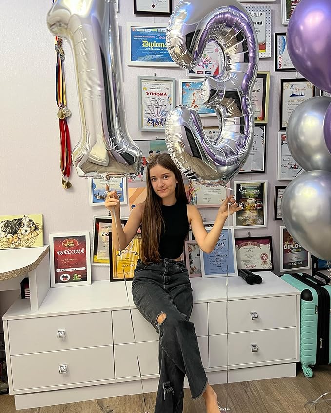 Silver Number 13 Balloon 40 inch, 13 Number Balloons, 13th Silver Birthday Decorations for Girls Boys Kids, 13 Year Old Silver Party Supplies