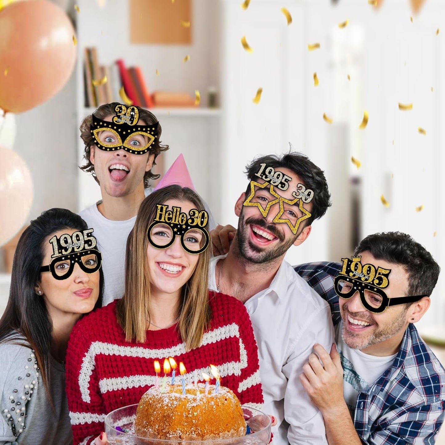24Pcs 1995 30th Birthday Paper Glasses Decorations for Men Women - Black Gold Happy 30th Birthday Paper Eyeglasses Photo Props, Vintage 1995 Thirty Years Old Birthday Party Supplies