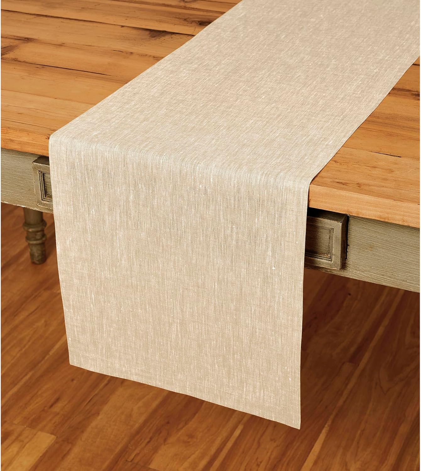 Solino Home Linen Champagne Beige Table Runner 120 Inches Long - Athena, 100% Pure Linen Dining Table Runner 14 x 120 Inch for Fall, Autumn, Thanksgiving, Christmas