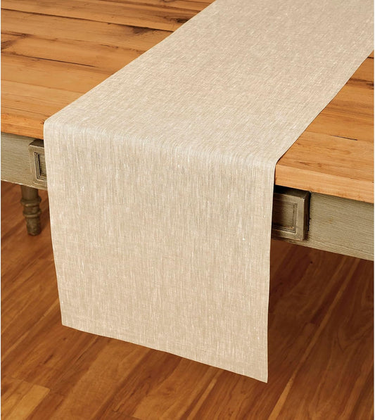 Solino Home Linen Champagne Beige Table Runner 156 Inches Long - Athena, 100% Pure Linen Dining Table Runner 14 x 156 Inch for Fall, Autumn, Thanksgiving, Holiday