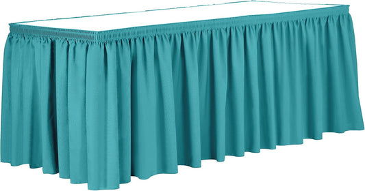 Ultimate Textile Pleat Polyester Fabric Table Skirt - Machine Washable Flame Resistant with Clips for Events, Weddings & Trade Shows, Cut & Sewn in Paterson, NJ - Turquoise, 17' Shirred Pleat