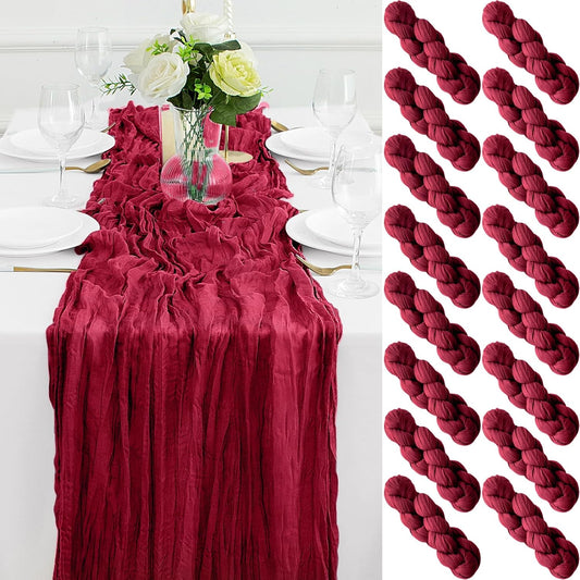 16Pack Burgundy Cheesecloth Table Runner 10FT Gauze Cheese Cloth Table Runner 35x120Inch Long Boho Spring Easter Table Runners Rustic Sheer Table Runners for Wedding Baby Shower Bridal Shower Decor