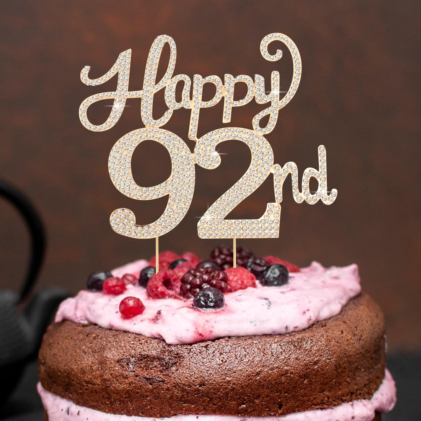 Happy 92nd Birthday Decorations,92nd Birthday Gold Rhinestone Cake Topper - Cheers to 92 Years Old Bday Party Metal Sparkly Cake Centerpieces Sign.