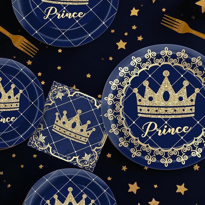 Prince Party Decorations - Prince Party Plates and Napkins for Kids Birthday Party, Serves 40 Guests