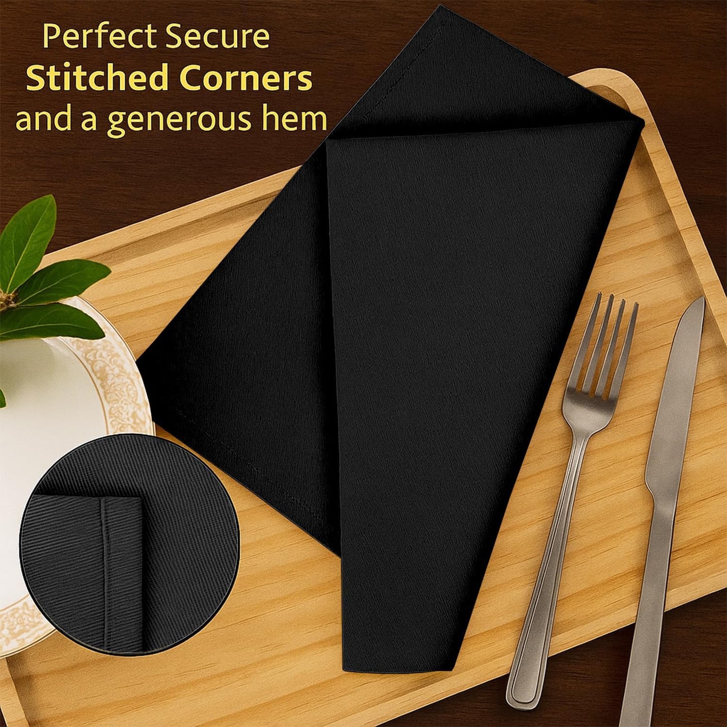 AMOUR INFINI Cotton Cloth Napkins Set of 12 - Soft Premium Dinner Napkins with Hemmed Edges, Hotel Quality 18x18 Inch for Home Dining, Table Decor (Black)