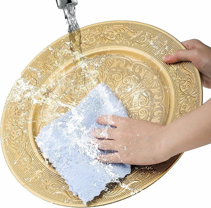 12 Pack Gold Charger Plates, 13 Inch Gold Round Chargers for Dinner Plates, Decorative Dinner Chargers, Antique Plastic Table Charger and Service Plates for Wedding Holiday Party