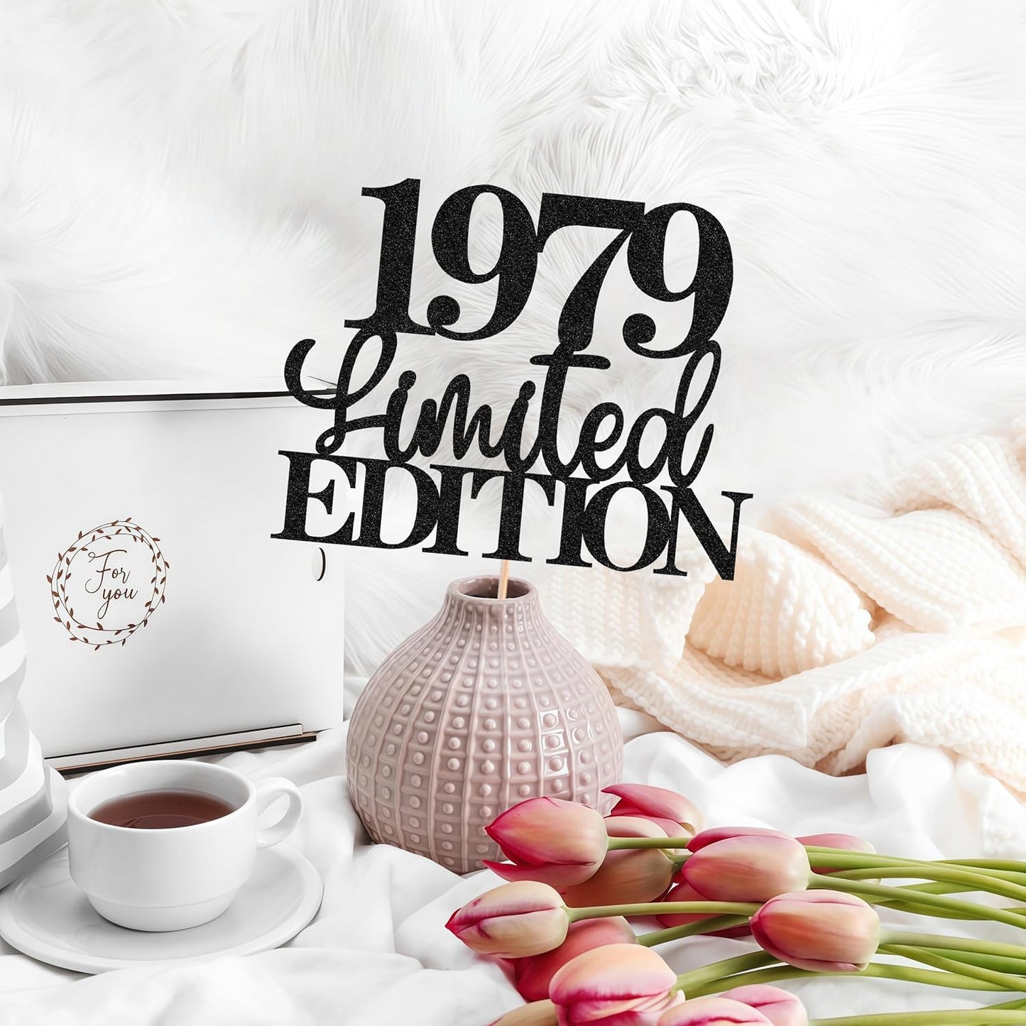 Limited EDITION 1979 Cake Topper - Black Glitter Happy 46th Birthday Party Cake Decoration Supplies, Cheer to 46 Years Cake Bunting Decor for 46th Birthday Party Photo Booth Props