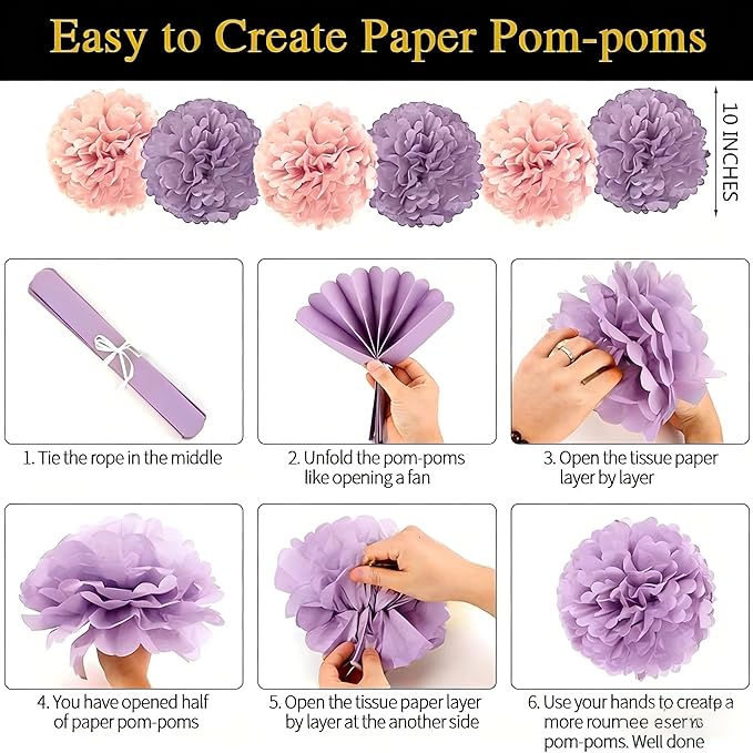 Mothers Day Decorations for Party - Mother's Day Decoration Pom-Poms Set Happy Mothers Banner & Balloon Kit with Pink and Light pruple, Rose Gold Confetti Balloons,Spiral Ornaments for Photo Backdrop & Party Decor