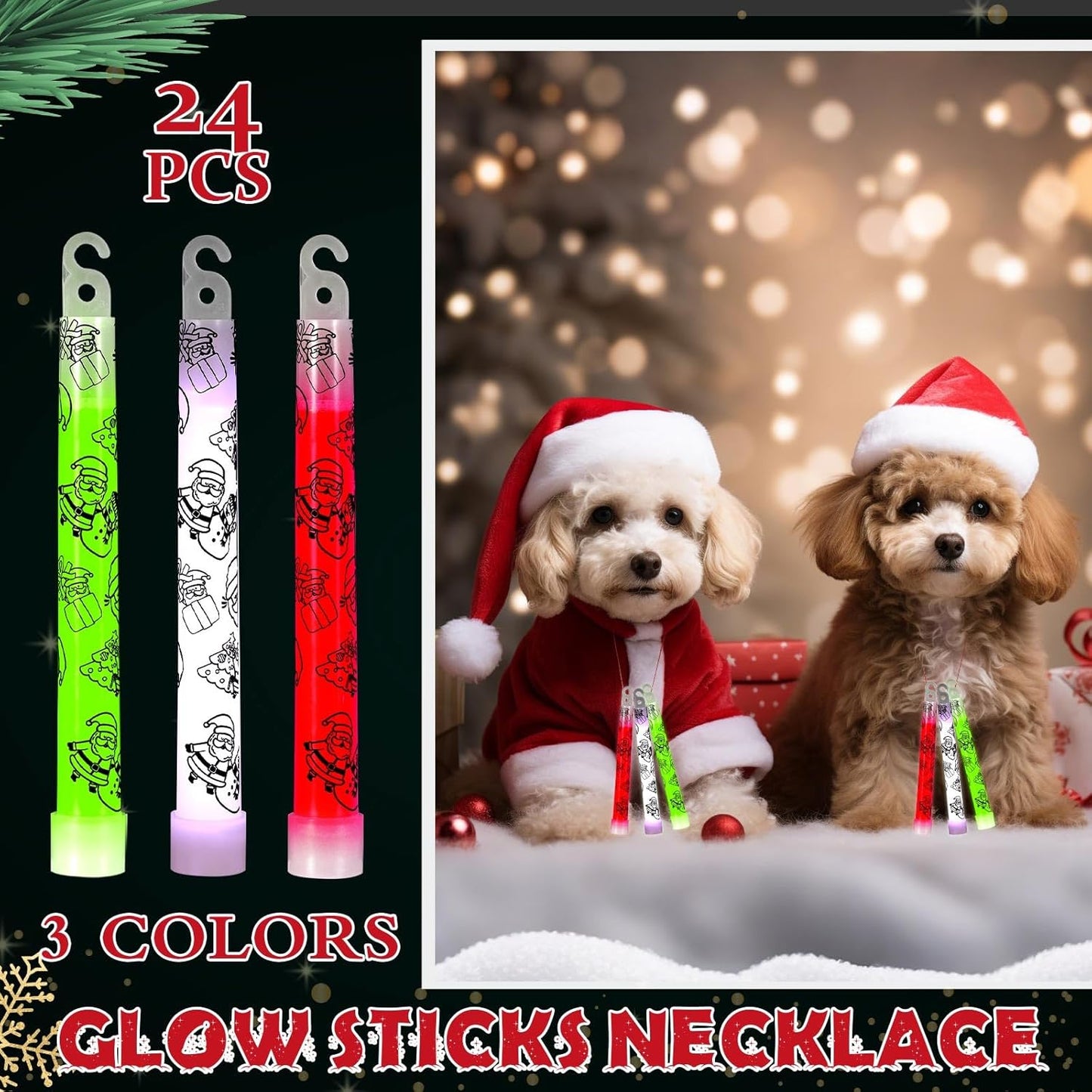 Jenaai Glow Sticks Bulk Hanging Wands 6 Inch Mini Sticks Goodie Bags Fillers Glow in the Dark Party Favors Supplies(24 Pcs,Santa Claus)