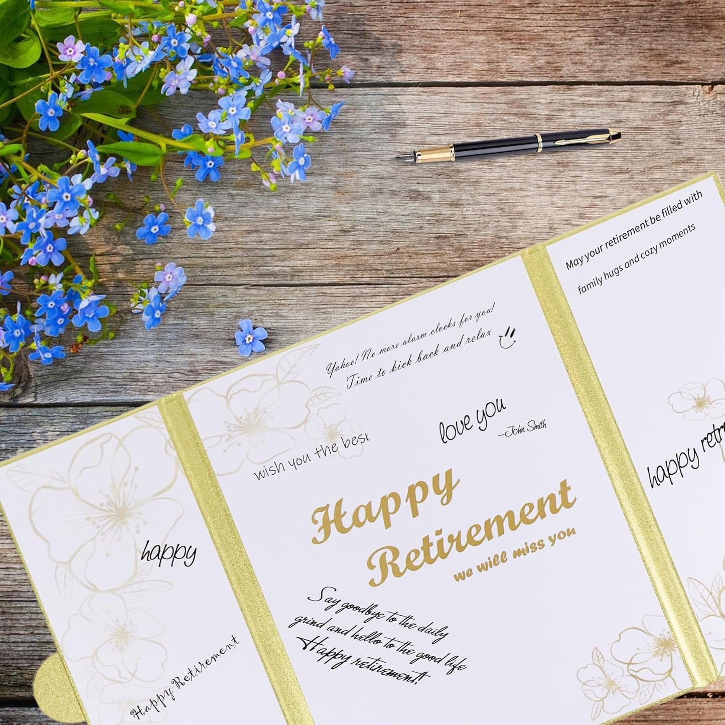 Large Retirement Card for Man Woman, Gold Happy Retirement Gifts - Guest Book Alternative, Happy Farewell Party Decorations Signature Board Book for Retired Party Decorations（Gold）
