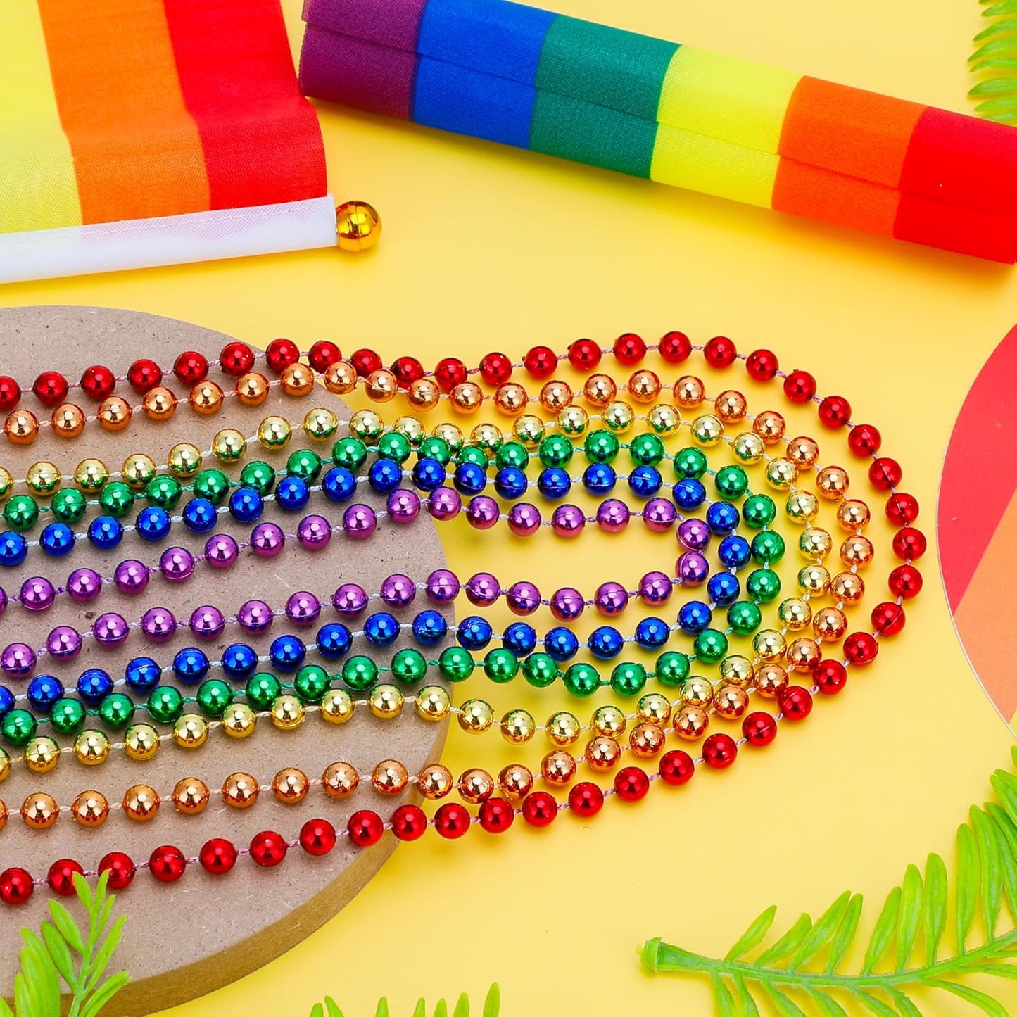 15PCS Pride Accessories, Pride Month Beads Necklaces, 6 Kinds Metallic Rainbow Necklace Bulk, Round LGBTQ Pride Necklace for Gay Lesbian, Costumes Decor for Pride Month Parade Throws Party Favors