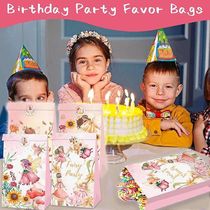 12 Pcs Fairy Party Favor Sunflower Gift Bags with Stickers Spring Floral Welcome Flower Party Favors Butterfly Paper Candy Goodie Treat Bags for Garden Decor Bday Bridal Baby Shower Wedding Supplies
