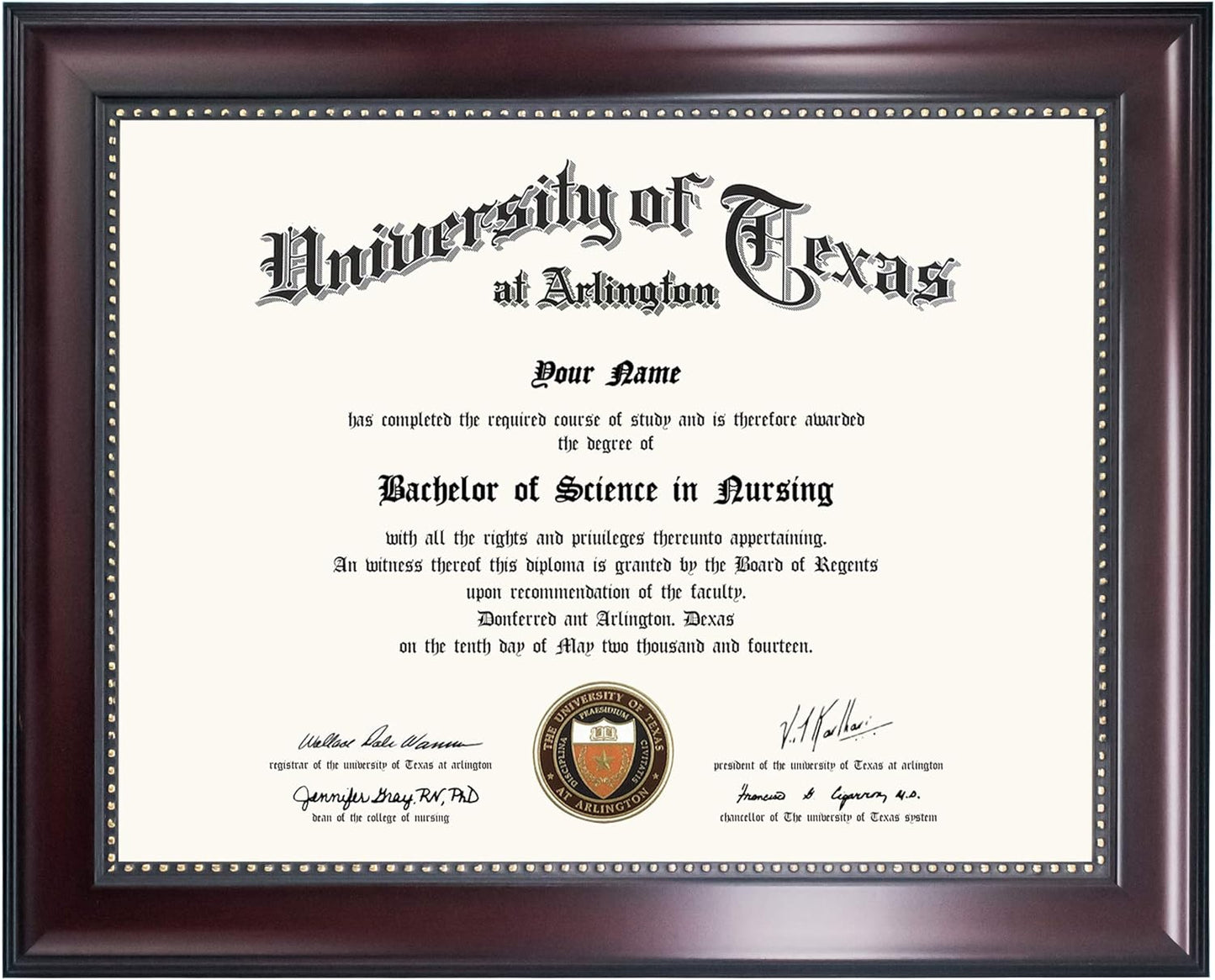 GraduationMall 8.5x11 Certificate Diploma Frame, UV Protection Acrylic, Mahogany with Gold Beads