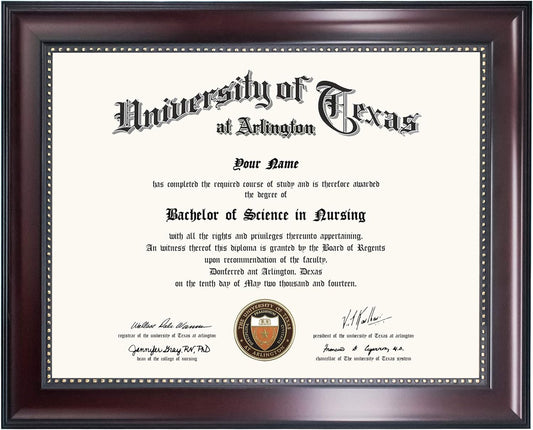 GraduationMall 8.5x11 Certificate Diploma Frame, UV Protection Acrylic, Mahogany with Gold Beads
