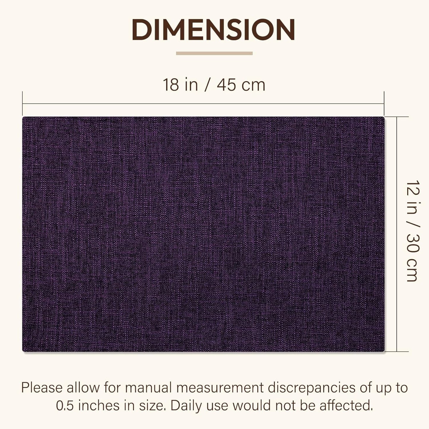 Blue Forest Placemats Set of 6, Dual-Layered Thickened Faux Linen Cloth Place Mats Heat Resistant Machine Washable Wrinkle Free Table Mats Indoor/Outdoor (Purple)