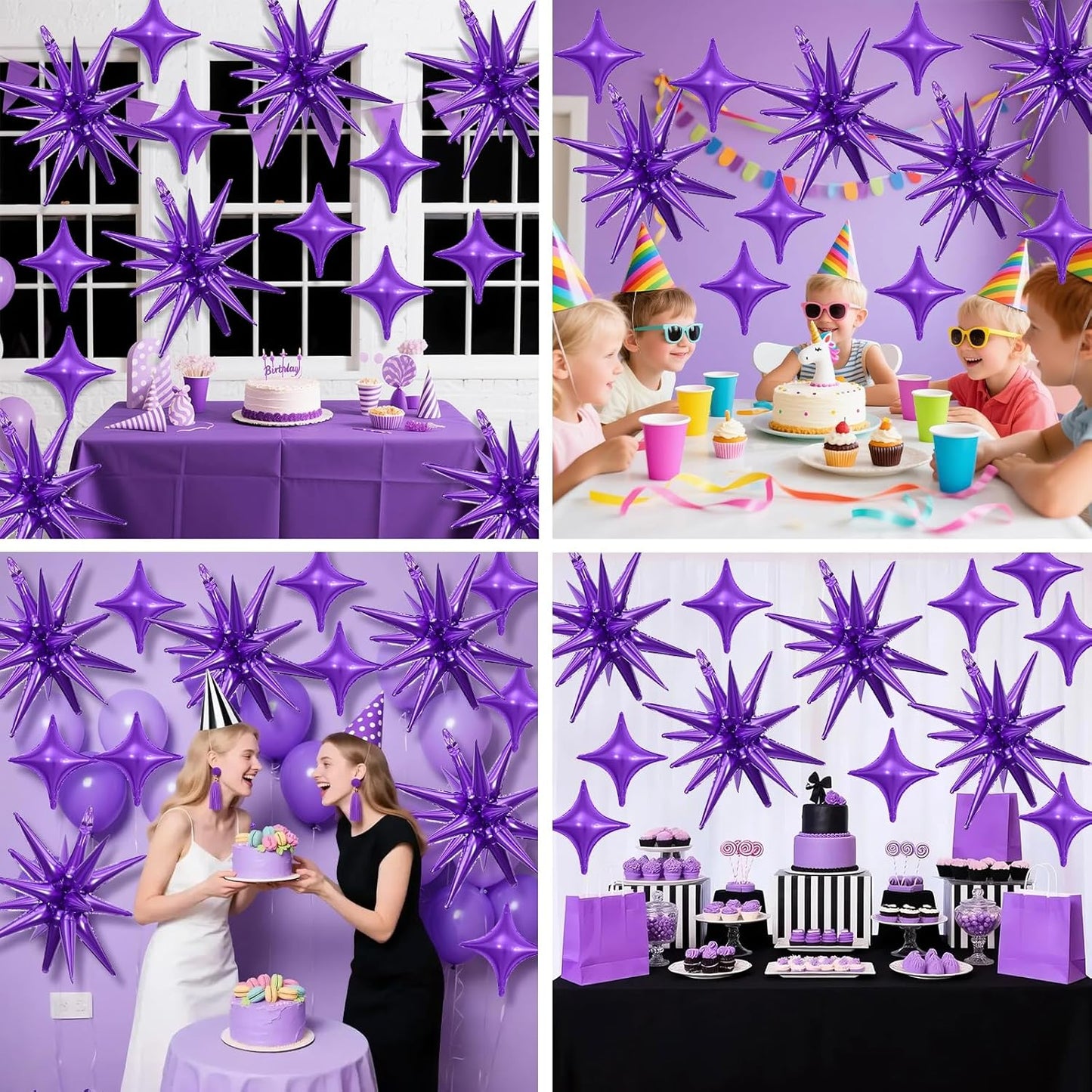 Purple Star Balloon,6Pcs 22Inch Explosion Star Balloons and 10Pcs 10Inch Four Angle Balloons Kit for Halloween Birthday Anniversary Graduation Baby Shower Wedding Party Decorations