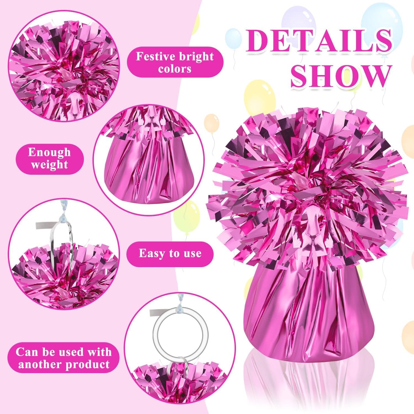 24 PCS Balloon Weights Metallic Anchor, Balloon Holder Heavy Weights with 1 Roll Iridescent Crimped Ribbon for Balloons Table Party Favor Birthday Decor(Colorful)