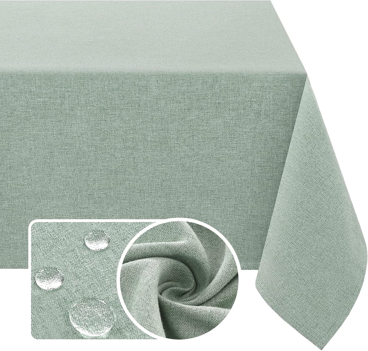 H.VERSAILTEX Linen Textured Tablecloth 60 x 102 Waterproof Decorative Table Cloth Spill-Proof Linen Look Cover for Party Table Extra Soft and Thick Fabric Wrinkle Free, Heather Sage