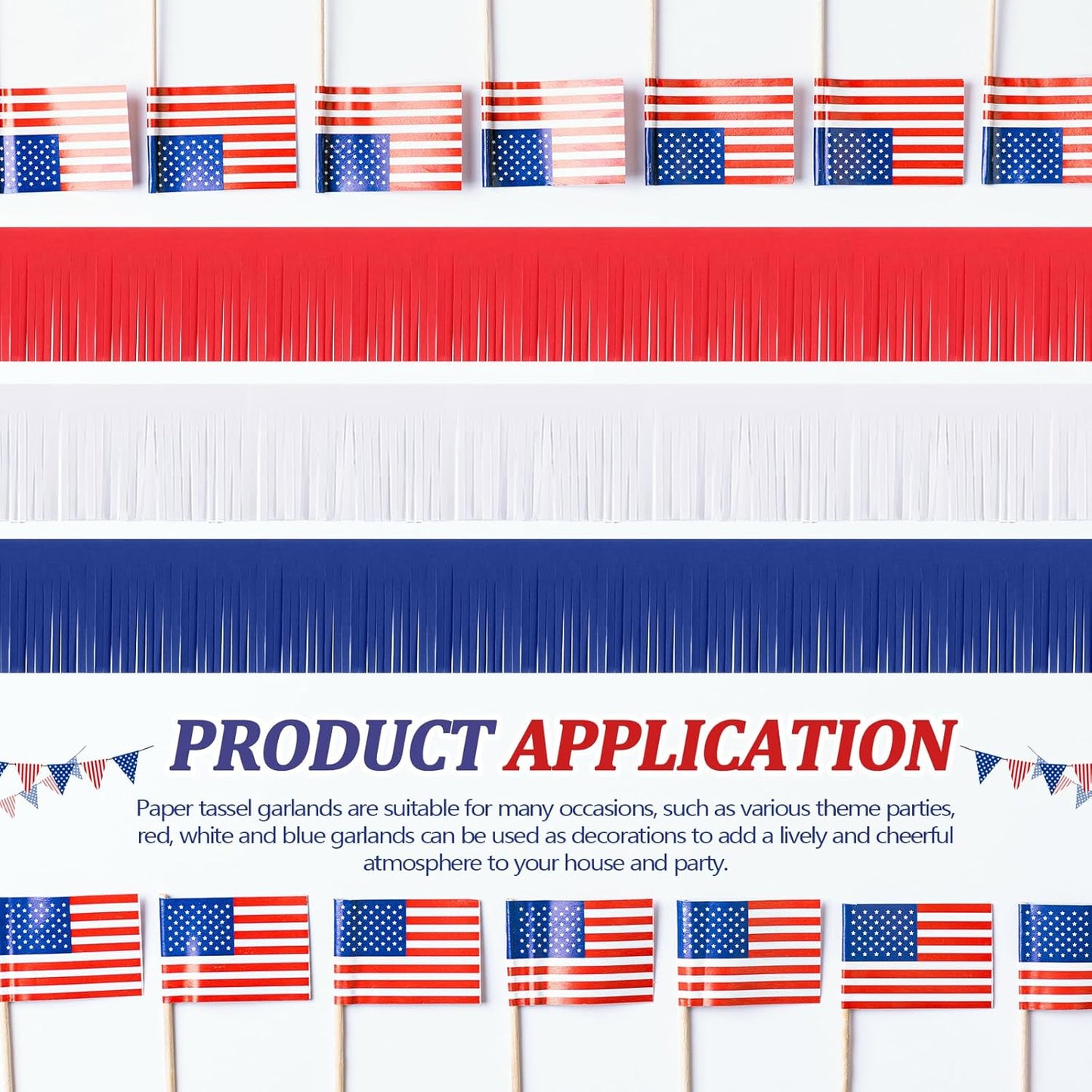 Taiyin 12 Pack 120 Feet Red, White, Blue Fringe Garland Tissue Paper Fringe Tassel Party Garland Decor Wall Hanging Banner Backdrop Streamers for Patriotic Day 4th of July Birthday Party