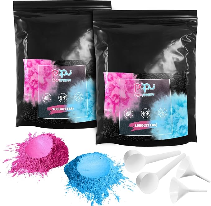 POPUPARTY 2 Pack Black-out Gender Reveal Powder- 2 lbs Pink Powder & 2 lbs Blue Powder – Perfect for Baby Gender Reveal, Car Burnout, Color Toss, Photoshoots, Helicopters