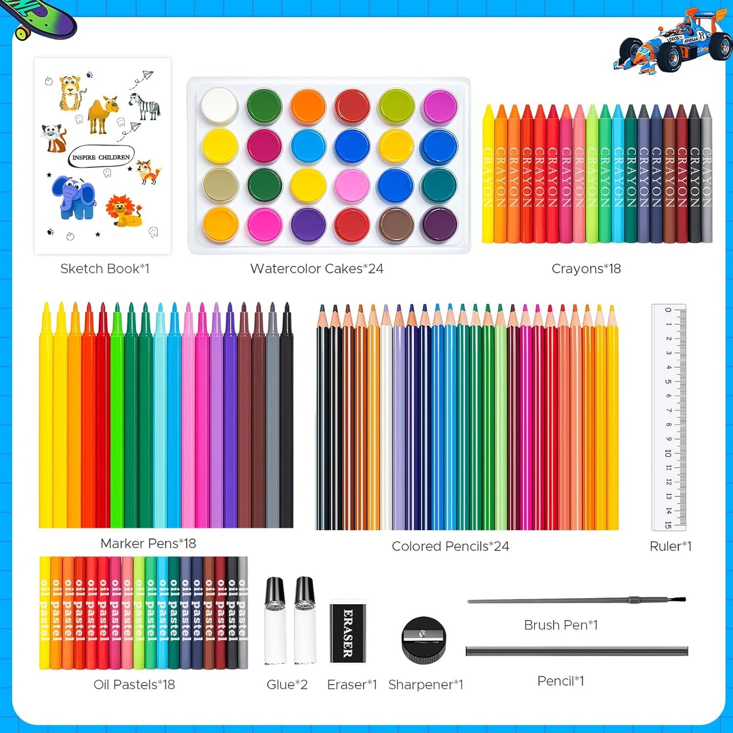 homicozy Art Supplies Kit for Kids Ages 4-12,Blue Art Case Coloring Set,Drawing Kits with Markers, Crayons,Colored Pencils,Oil Pastels,Coloring Book,School Supplies,Gift for Boys Kids Artist Age 4+