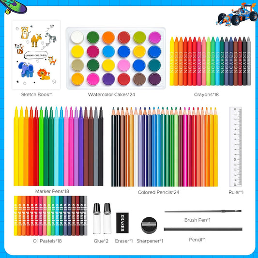 homicozy Art Supplies Kit for Kids Ages 4-12,Blue Art Case Coloring Set,Drawing Kits with Markers, Crayons,Colored Pencils,Oil Pastels,Coloring Book,School Supplies,Gift for Boys Kids Artist Age 4+