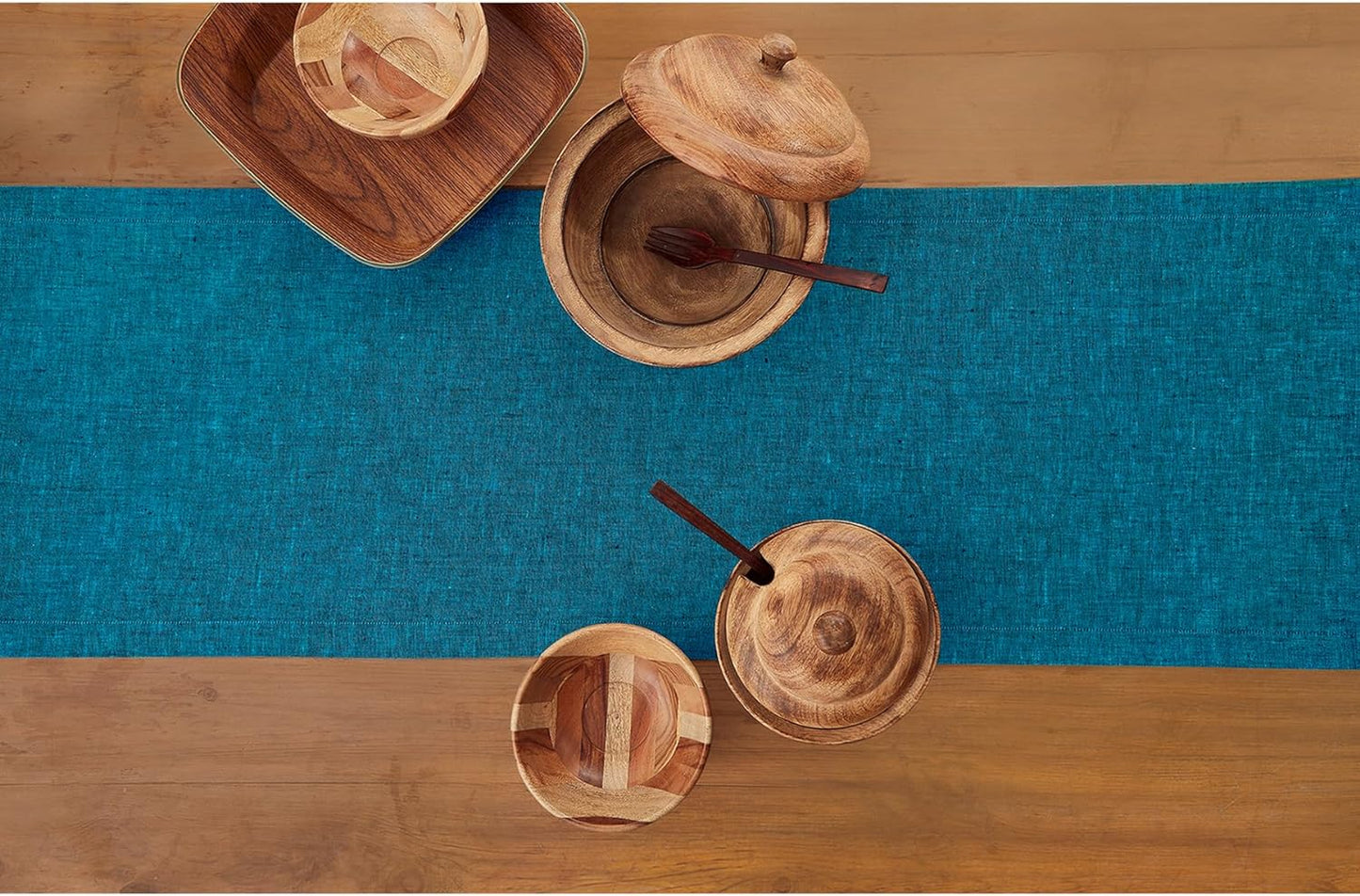 Solino Home Linen Table Runner 72 Inches Long - Athena, 100% Pure Linen Chambray Teal Dining Table Runner 14 x 72 Inch for Fall, Autumn, Thanksgiving - Handcrafted and Machine Washable