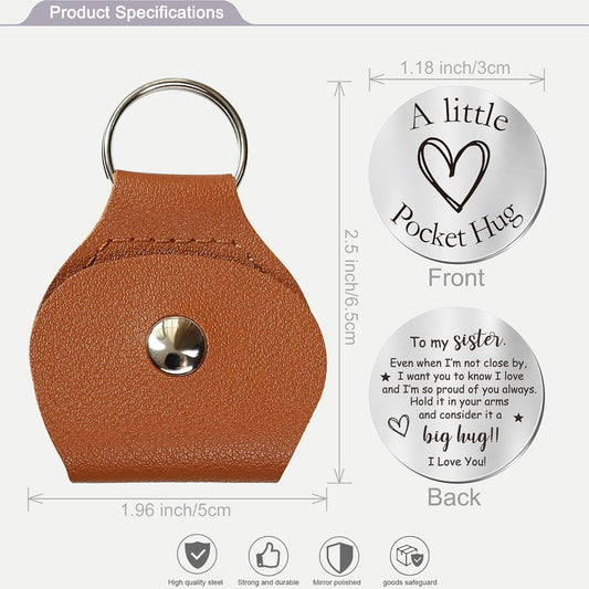 OUMILAN Pocket Hug Token Gifts for Men Boyfriend Girlfriend Inspirational Gift for Son Daughter Brother with Leather Keychain