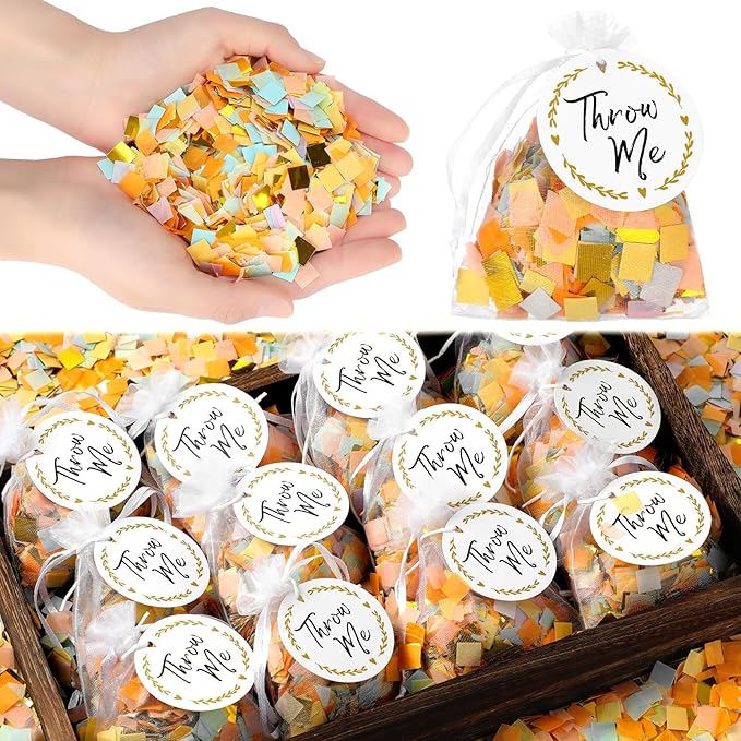 Suncalla 700g 100 Packs Wedding Confetti Biodegradable Flower Petals with Throw Me Stickers Mixed Dried Real Flower Confetti for Party Send off Exit Ideas Bridal Proposal Bath Wedding(Paper Scraps)