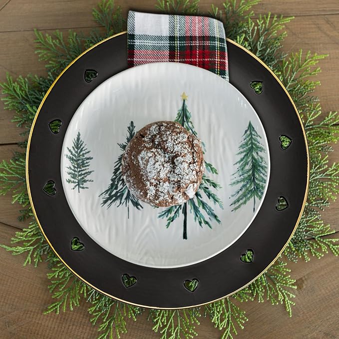 13" Round Black Charger Plates, Heart Hollow Chargers for Dinner Plates with Golden Border, Formal Table Setting Accessory Centerpiece Bluk Wedding, Valentine's Day, Galentine's Day, Set of 6