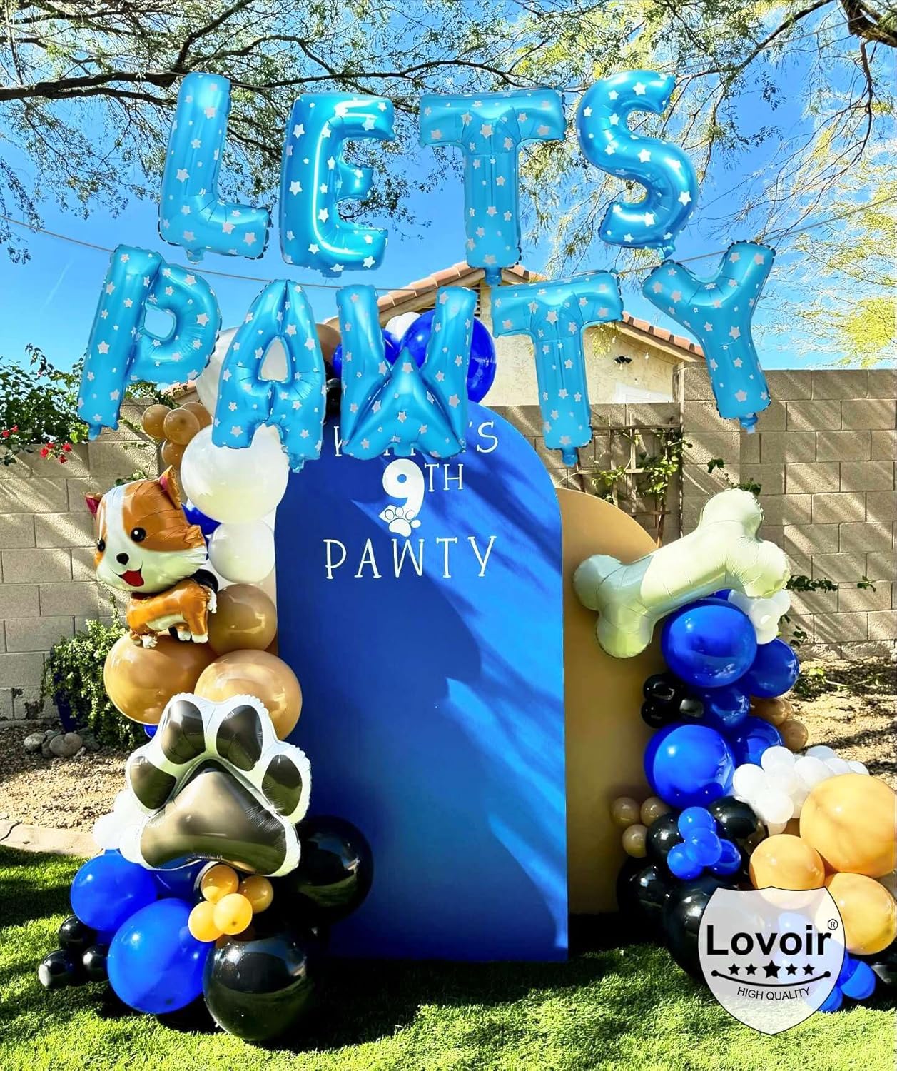 9 Pcs Lets Pawty Balloons Banner 16 Inch, Dog Cat Pet Birthday Letters Sign Lets Pawty Balloons Happy Birthday Banner for Pet Dog Cat Party Supplies Decorations (Star Blue)