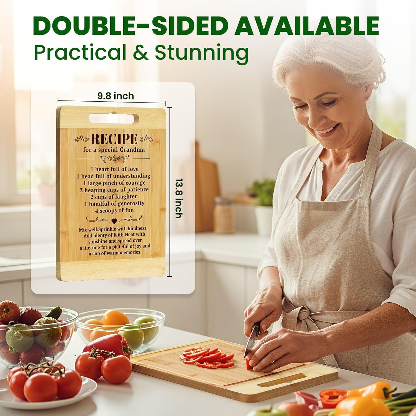 Kikcoin Gifts for Grandma - Bamboo Cutting Boards for Kitchen, Cutting Board Gift for Grandma Birthday Thanksgiving Christmas Great Grandma Gifts for Nana Gigi, Large Cutting Board 13.8" X 9.8"